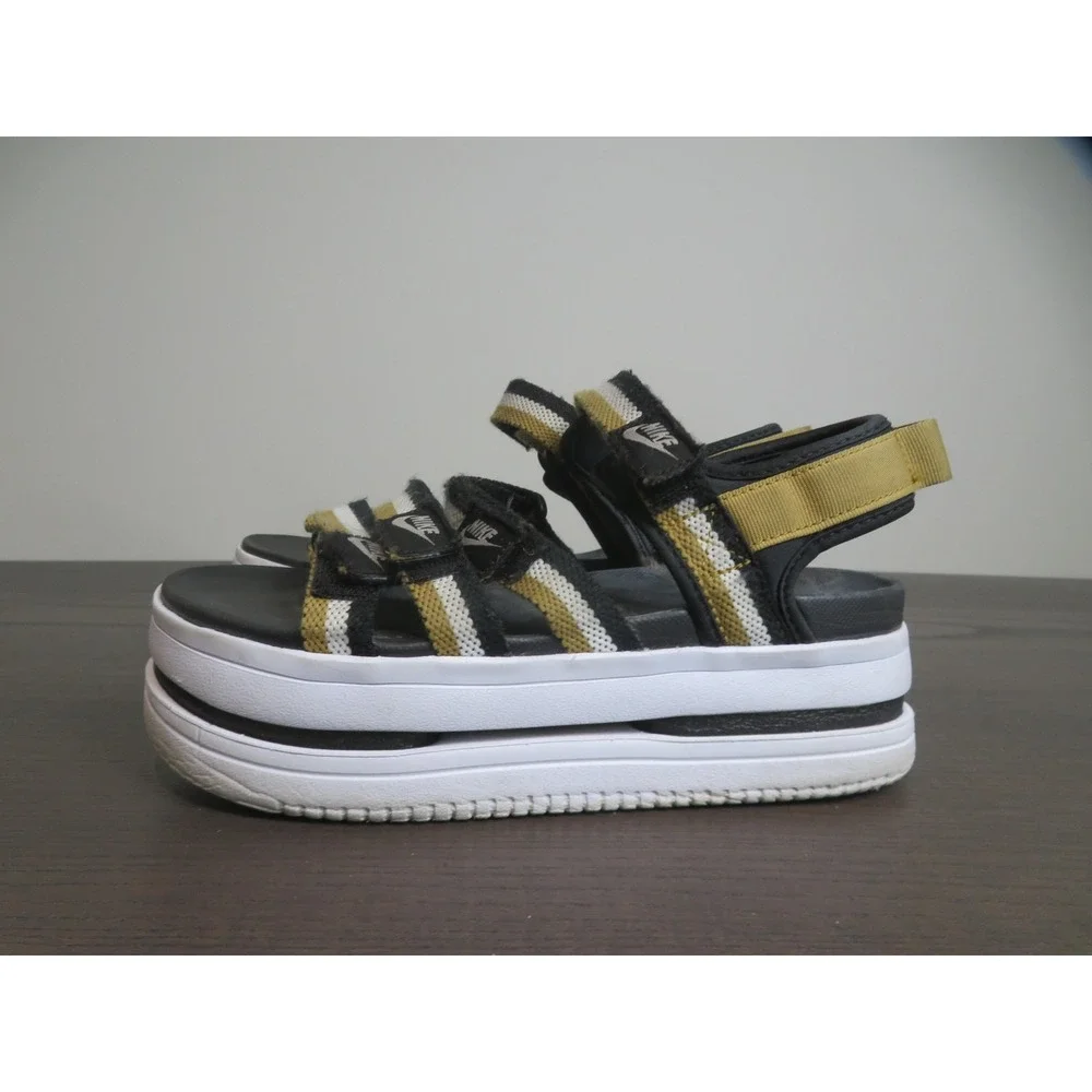 Nike Icon Classic Sandals Womens Size 8 Black Gold Strappy Platform DH0224-002 - Picture 4 of 10